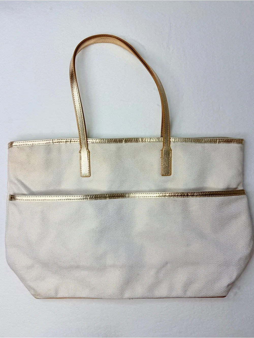 Michael Kors Champagne Woven Tote Bag Metallic Croc Trim Large Shopper